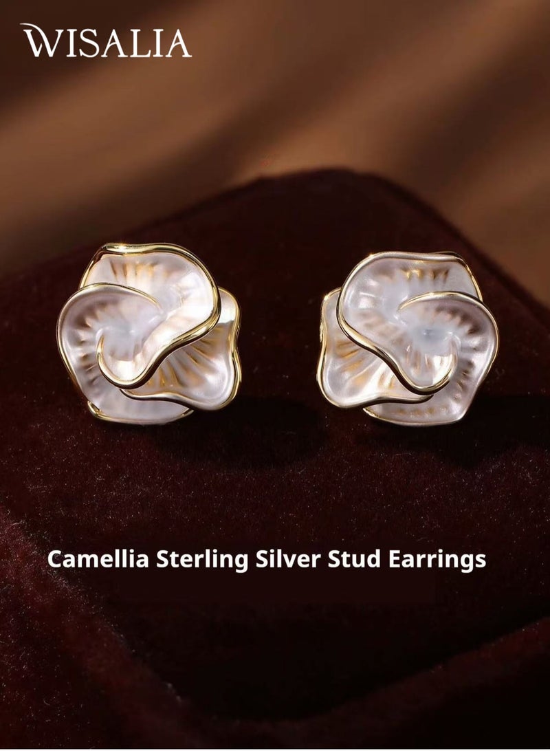 Wisalia Women's Fashionable Earrings 925 Sterling Silver Camellia Flower Ear Studs, Hypoallergenic Lightweight Elegant Earrings for Daily Wear - Image 1