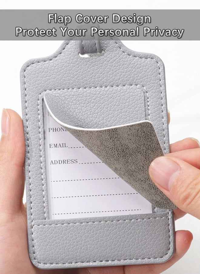 Teskyer Luggage Tags, 3 Pack Premium PU Leather Luggage Tags for Suitcases, Privacy Protection Travel Bag Tags, Lichee Gray - Image 4