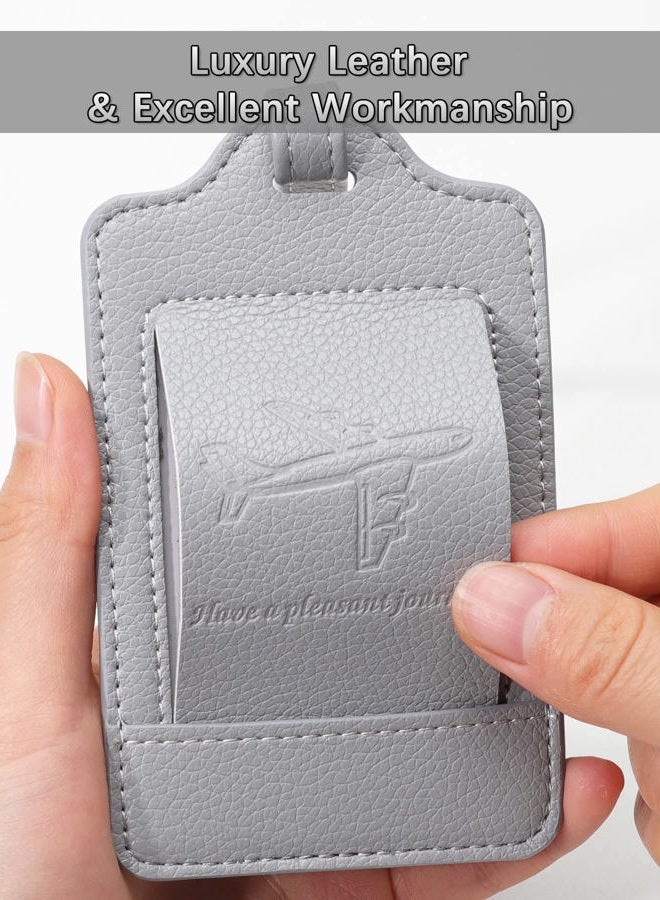 Teskyer Luggage Tags, 3 Pack Premium PU Leather Luggage Tags for Suitcases, Privacy Protection Travel Bag Tags, Lichee Gray - Image 3