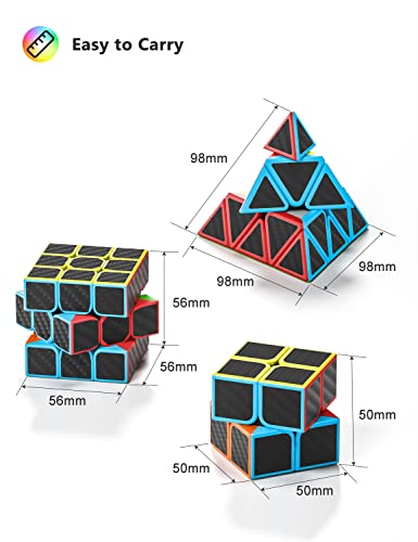 Vdealen Speed Cube Set, 2x2x2 3x3x3 Pyramid Magic Cube Set, Puzzle Cube Toys Birthday Party Christmas Stocking Stuffers Gift for Kids Teens Adults(Carbon Fiber Sticker) - Image 4