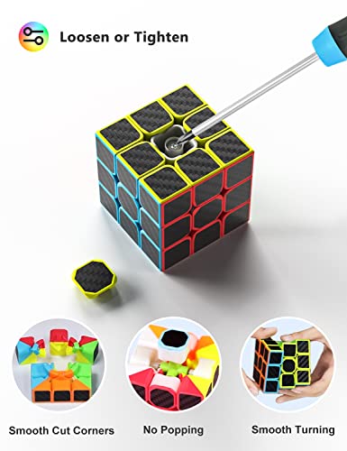 Vdealen Speed Cube Set, 2x2x2 3x3x3 Pyramid Magic Cube Set, Puzzle Cube Toys Birthday Party Christmas Stocking Stuffers Gift for Kids Teens Adults(Carbon Fiber Sticker) - Image 2