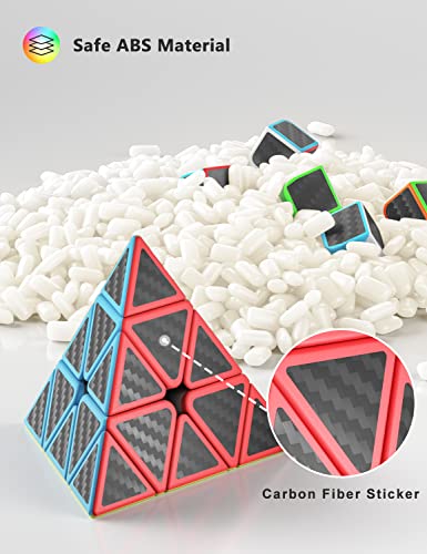 Vdealen Speed Cube Set, 2x2x2 3x3x3 Pyramid Magic Cube Set, Puzzle Cube Toys Birthday Party Christmas Stocking Stuffers Gift for Kids Teens Adults(Carbon Fiber Sticker) - Image 3