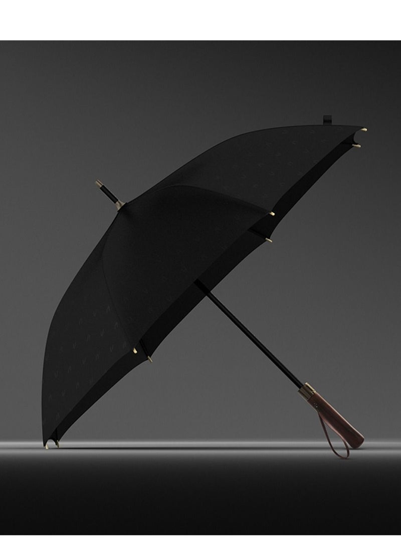 Loquat Long Handle Umbrella Automatic Double Wooden Straight Handle 122cm Double Large Rain And Sunshine Umbrella Black  - Image 1