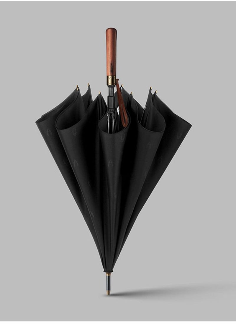 Loquat Long Handle Umbrella Automatic Double Wooden Straight Handle 122cm Double Large Rain And Sunshine Umbrella Black  - Image 2