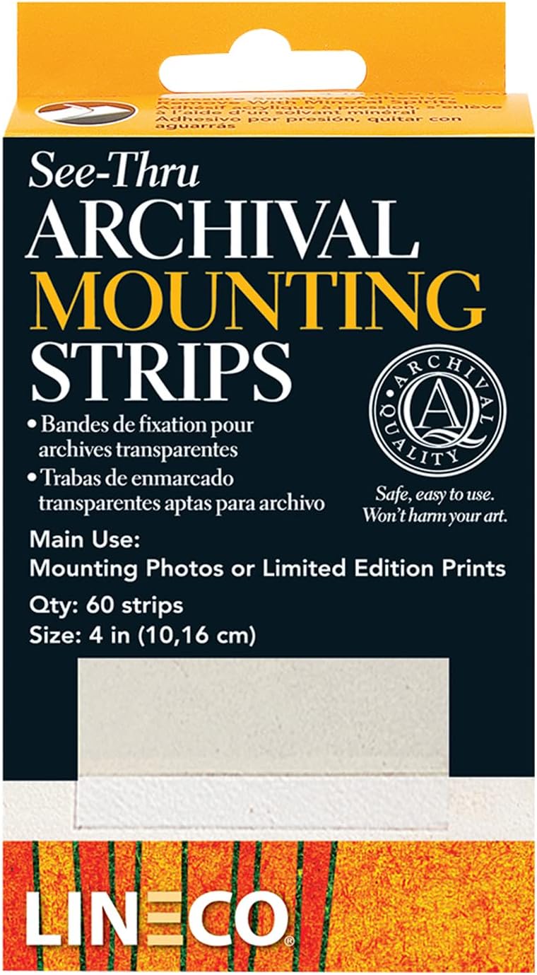 Lineco 4-Inch See-Through Archival Polyester Mounting Strips - Pack of 60, Acid-Free and Hinge-Less for Safe Artwork Framing - Image 1