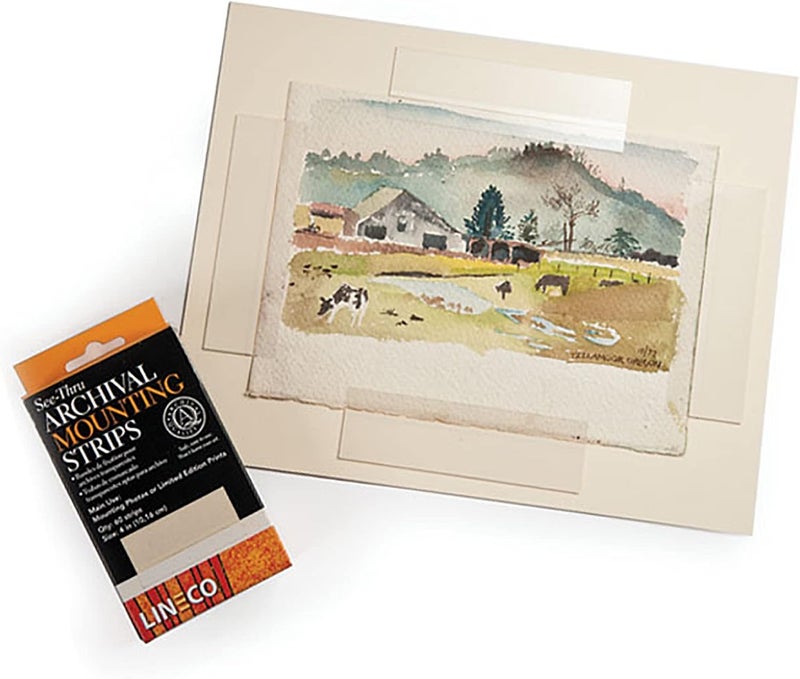 Lineco 4-Inch See-Through Archival Polyester Mounting Strips - Pack of 60, Acid-Free and Hinge-Less for Safe Artwork Framing - Image 5