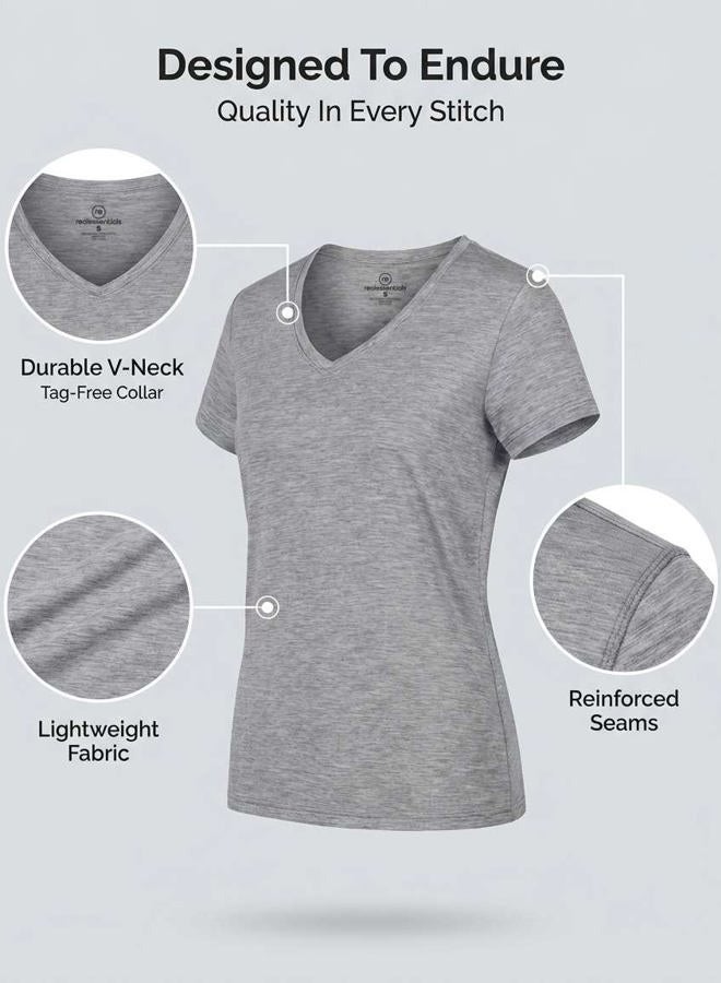 REALESSENTIALS 5-Pack Women's Short Sleeve V-Neck Activewear T-Shirt Dry-Fit Moisture Wicking Perfomance Yoga Top (Available in Plus Size), Set 7, XXL - Image 4