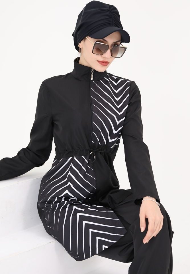 NS Tasarım NS Design Elena Fishbone Patterned Design Hijab Parachute Fabric Two Piece Swimsuit Set 363  - Image 4