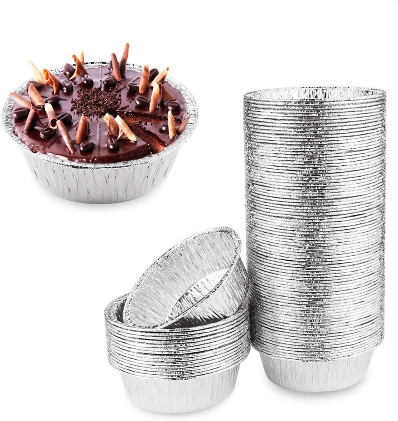 Oopsu 100 Pack 4" Round Tart Pie Foil Pans - Disposable Aluminum Foil Tart & Pie Tins for Baking, Cooking, Storage or Reheating - Image 1