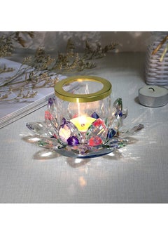 KASTWAVE Colorful Crystal Lotus Tealight Candle Holder Votive Candle Stand with Glass Cover, Glass Lotus Petal Tea Light Holder Lotus Flower Pillar Candle Lamp Candle Centerpiece for Dining Table Altar  - Image 2