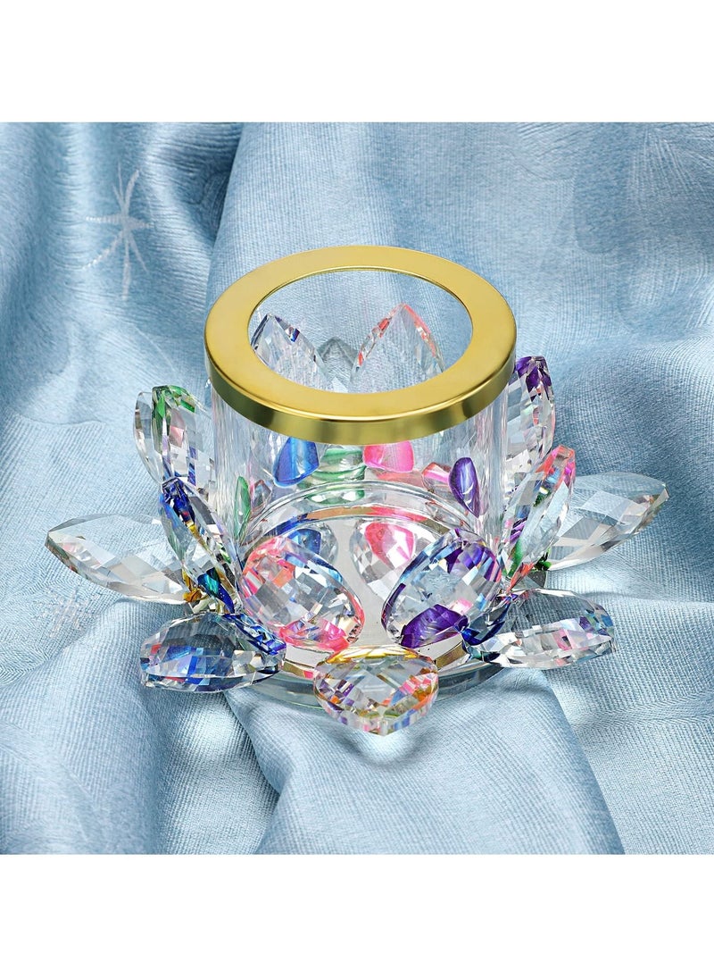 KASTWAVE - Colorful Crystal Lotus Tealight Candle Holder Votive Candle Stand with Glass Cover, Glass Lotus Petal Tea Light Holder Lotus Flower Pillar Candle Lamp Candle Centerpiece for Dining Table Altar - Image 1