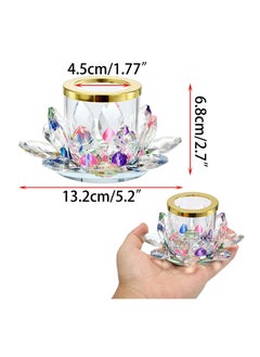KASTWAVE Colorful Crystal Lotus Tealight Candle Holder Votive Candle Stand with Glass Cover, Glass Lotus Petal Tea Light Holder Lotus Flower Pillar Candle Lamp Candle Centerpiece for Dining Table Altar  - Image 3