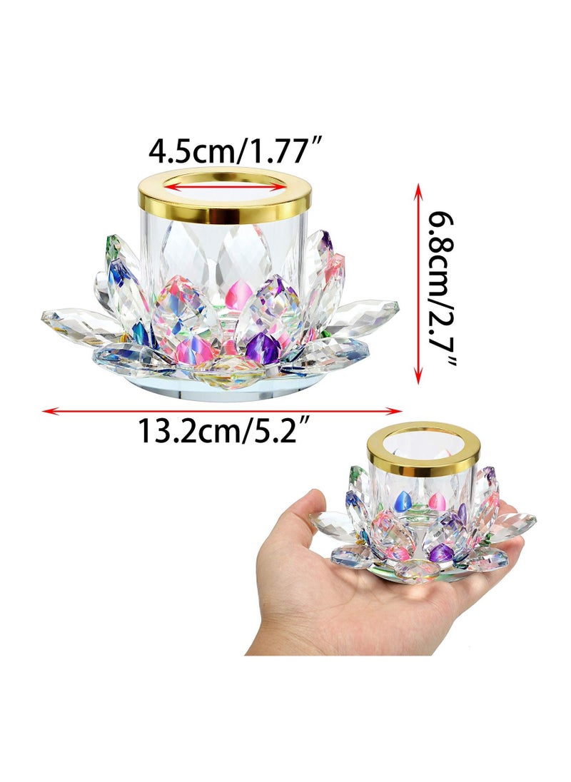 KASTWAVE - Colorful Crystal Lotus Tealight Candle Holder Votive Candle Stand with Glass Cover, Glass Lotus Petal Tea Light Holder Lotus Flower Pillar Candle Lamp Candle Centerpiece for Dining Table Altar - Image 1