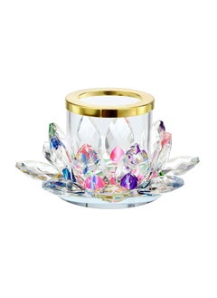 KASTWAVE Colorful Crystal Lotus Tealight Candle Holder Votive Candle Stand with Glass Cover, Glass Lotus Petal Tea Light Holder Lotus Flower Pillar Candle Lamp Candle Centerpiece for Dining Table Altar  - Image 1