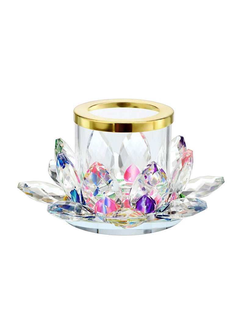 KASTWAVE - Colorful Crystal Lotus Tealight Candle Holder Votive Candle Stand with Glass Cover, Glass Lotus Petal Tea Light Holder Lotus Flower Pillar Candle Lamp Candle Centerpiece for Dining Table Altar - Image 1