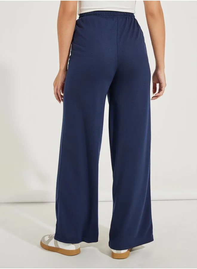 Styli Solid Wide Leg Joggers with Elasticated Waist & Drawstrings