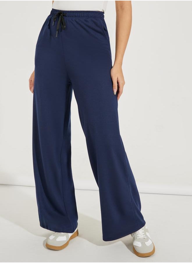 Styli - Solid Wide Leg Joggers with Elasticated Waist & Drawstrings - Image 1