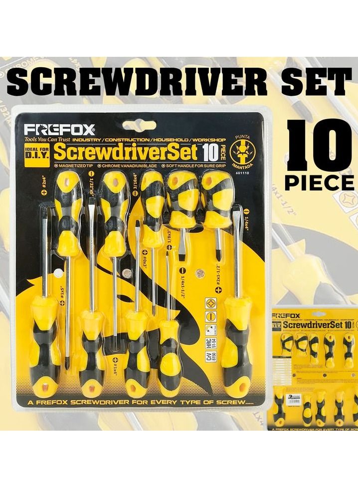 FREFOX Complete Screwdriver Kit 10-Piece Set by Frefox With Magnetized Tips 5x Star Type 5x Minus Type Screwdriver Set - Image 1