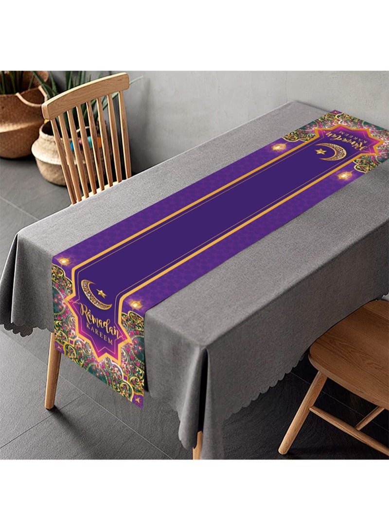 Aikanbo Ramadan Mubarak Tablecloths 70.8x13.7 inches,Eid Mubarak Party Table Decorations Ramadan Kareem Polyester Rectangle Table Cloth Purple and Gold Ramadan Eid Party Table Covers for Ramadan Party Favor - Image 1
