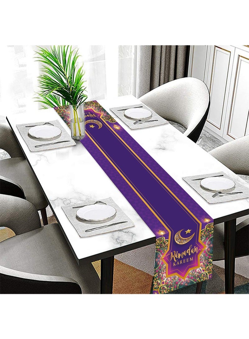 Aikanbo Ramadan Mubarak Tablecloths 70.8x13.7 inches,Eid Mubarak Party Table Decorations Ramadan Kareem Polyester Rectangle Table Cloth Purple and Gold Ramadan Eid Party Table Covers for Ramadan Party Favor - Image 4