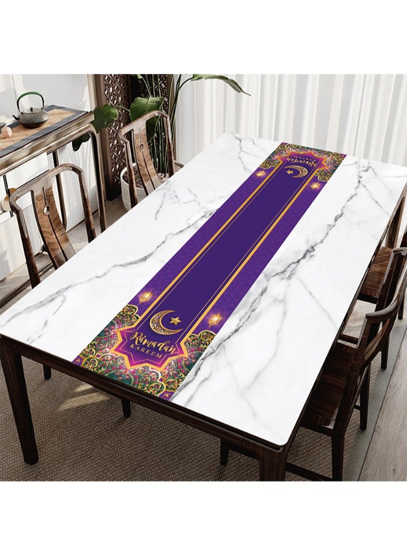 Aikanbo Ramadan Mubarak Tablecloths 70.8x13.7 inches,Eid Mubarak Party Table Decorations Ramadan Kareem Polyester Rectangle Table Cloth Purple and Gold Ramadan Eid Party Table Covers for Ramadan Party Favor - Image 5