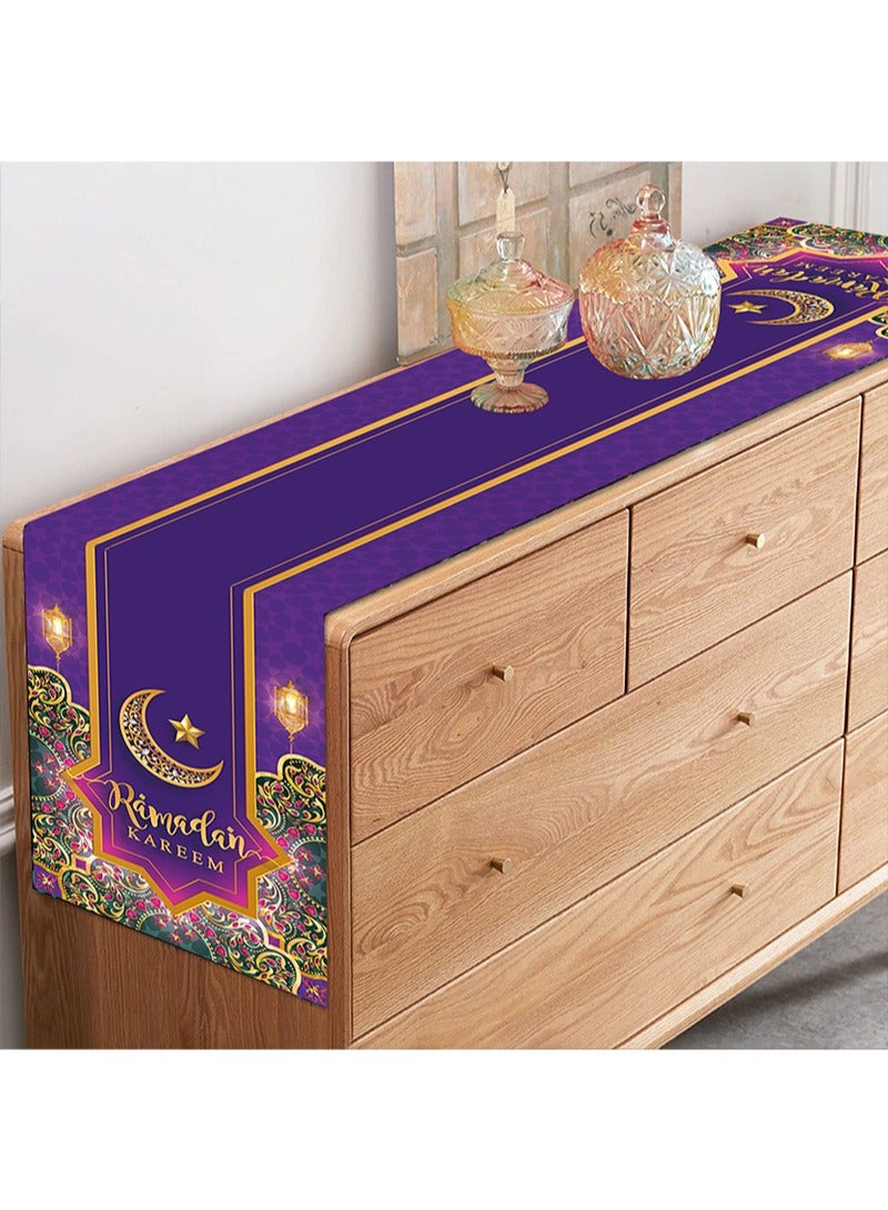 Aikanbo Ramadan Mubarak Tablecloths 70.8x13.7 inches,Eid Mubarak Party Table Decorations Ramadan Kareem Polyester Rectangle Table Cloth Purple and Gold Ramadan Eid Party Table Covers for Ramadan Party Favor - Image 3