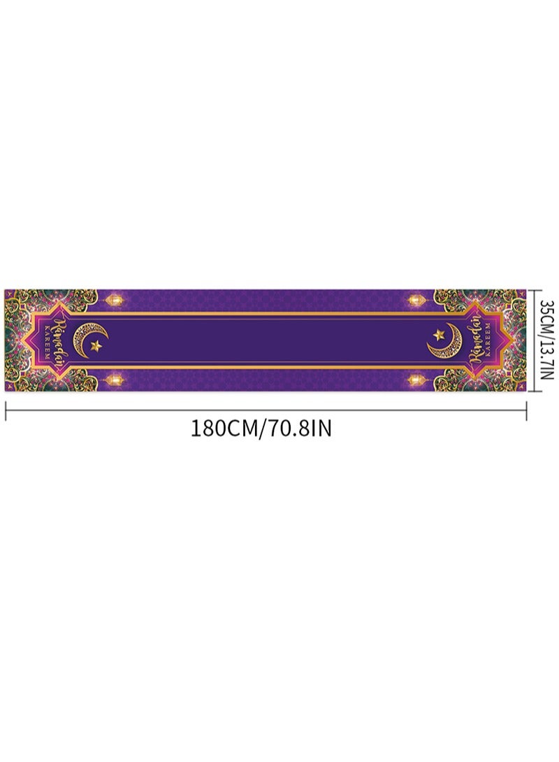 Aikanbo Ramadan Mubarak Tablecloths 70.8x13.7 inches,Eid Mubarak Party Table Decorations Ramadan Kareem Polyester Rectangle Table Cloth Purple and Gold Ramadan Eid Party Table Covers for Ramadan Party Favor - Image 2
