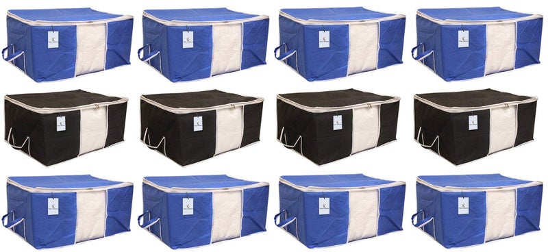 Kuber Industries 12 Piece Non Woven Underbed Storage Organiser Set Extra Large Black and Royal Blue CTSN076 - Image 1