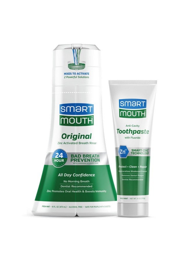 SmartMouth Premium Zinc Ion Toothpaste & Original Activated Mouthwash Combo - Whitening Toothpaste with Fluoride (Mild Mint Flavor) & Adult Mouthwash for Bad Breath (Fresh Mint Flavor) - Image 1