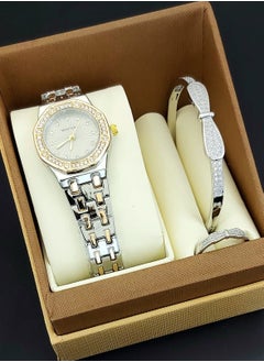 Analog watch, bracelet and ring set for women