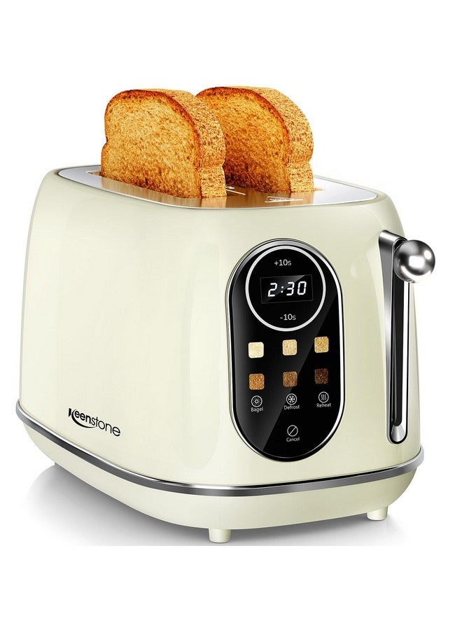 keenstone Keenstone Smart Touch Screen Toaster 2 Slice, Retro Wide Slot Stainless Steel Toaster with 6 Browning Levels, Reheat & Defrost, for Bagel, Toast, Bread, Removable Crumb Tray, Beige  - Image 1