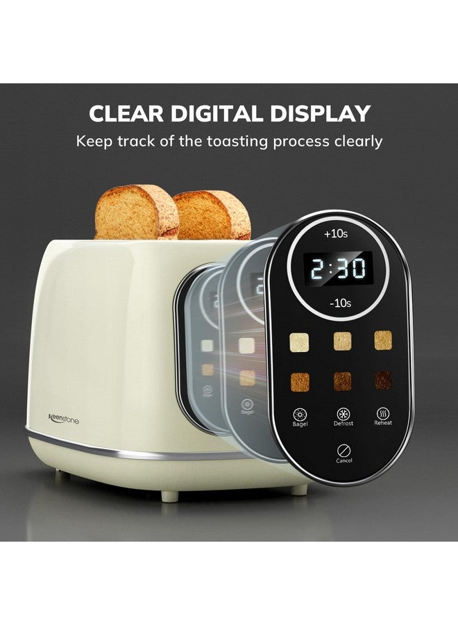 keenstone Keenstone Smart Touch Screen Toaster 2 Slice, Retro Wide Slot Stainless Steel Toaster with 6 Browning Levels, Reheat & Defrost, for Bagel, Toast, Bread, Removable Crumb Tray, Beige  - Image 2