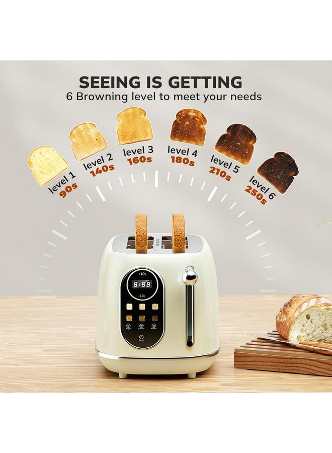 keenstone Keenstone Smart Touch Screen Toaster 2 Slice, Retro Wide Slot Stainless Steel Toaster with 6 Browning Levels, Reheat & Defrost, for Bagel, Toast, Bread, Removable Crumb Tray, Beige  - Image 5