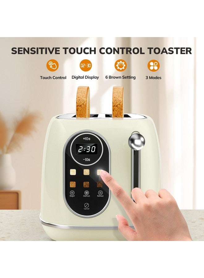 keenstone Keenstone Smart Touch Screen Toaster 2 Slice, Retro Wide Slot Stainless Steel Toaster with 6 Browning Levels, Reheat & Defrost, for Bagel, Toast, Bread, Removable Crumb Tray, Beige  - Image 4
