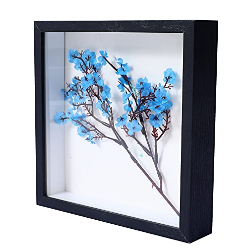 KAPIX Shadow Box 8x8 Picture Frame with HD Plexiglass Deep Wood Memory Box Display case for FlowersTicketMemorabiliaKeepsakeMedalArt and PhotosBlack
