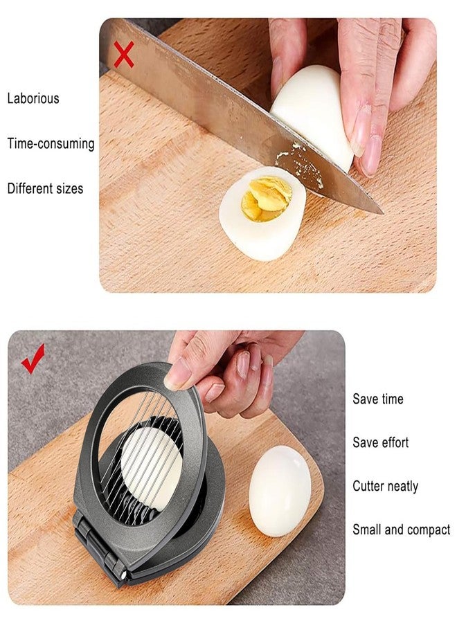 BIBURY Egg Slicer, BIBURY Egg Slicer for Hard Boiled Eggs, Egg Cutter Heavy Duty Aluminium for Egg Strawberry Mushroom Soft Fruit, Stainless Steel Wire with 3 Slicing Styles - Grey - Image 2
