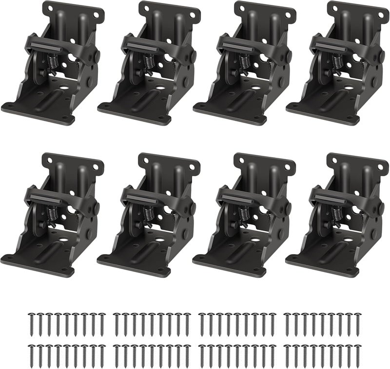 Spiglamm 8 Pack Folding Brackets, Self-Lock Hinge with Screws for Folding Table Legs, Lock Extension Support Bracket Bed Legs, Black - Image 1