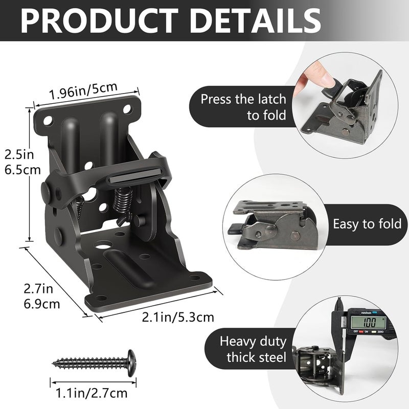 Spiglamm 8 Pack Folding Brackets, Self-Lock Hinge with Screws for Folding Table Legs, Lock Extension Support Bracket Bed Legs, Black - Image 2