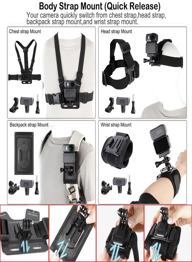 PellKing Accessories Kit for DJI Osmo Nano,Included Carrying Case with Belt,2 Pcs Metal 1/4" Adapter,Handlebar Clamp,Magnetic Mount,43in Selfie Stick,Chest Strap,Head Strap,Backpack Mount - Image 4