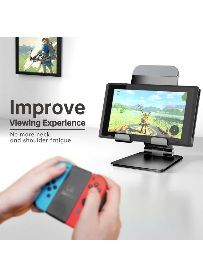 TOPGO Cell Phone Stand, [Stable & Height Adjustable] Foldable Cellphone Holder for Desk, Office Desktop, Bedside Table, Compatible with iPhone 14/Smartphones/iPad Mini (Black) - Image 3