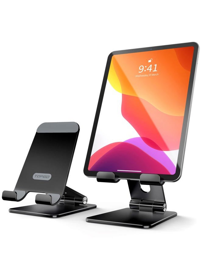 TOPGO Cell Phone Stand, [Stable & Height Adjustable] Foldable Cellphone Holder for Desk, Office Desktop, Bedside Table, Compatible with iPhone 14/Smartphones/iPad Mini (Black) - Image 1