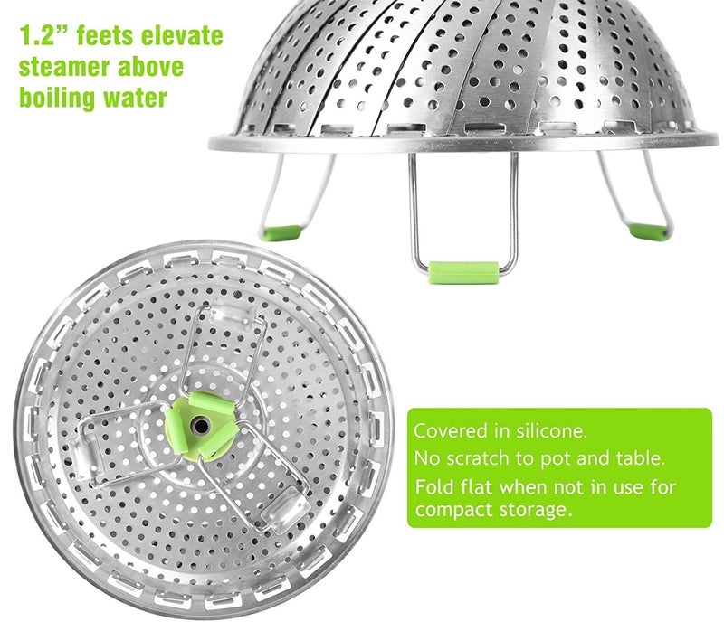 Consevisen Vegetable Steamer Basket for Cooking Food, Stainless Steel Veggie Steam Basket for Pot, Folding Expandable Steaming Insert with Extendable Handle Fits Various Size Pot, 5.1" to 9" - Image 5
