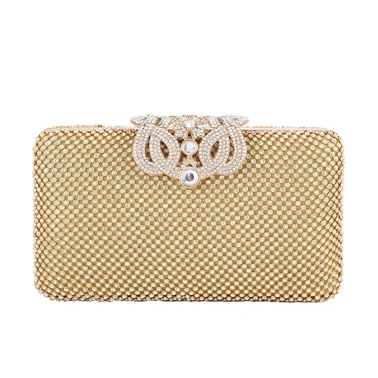 Evening bag European and American women's handbag diamond-encrusted banquet all-match clutch bag dress evening bag Gold - Image 1