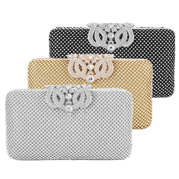 Evening bag European and American women's handbag diamond-encrusted banquet all-match clutch bag dress evening bag Gold - Image 3