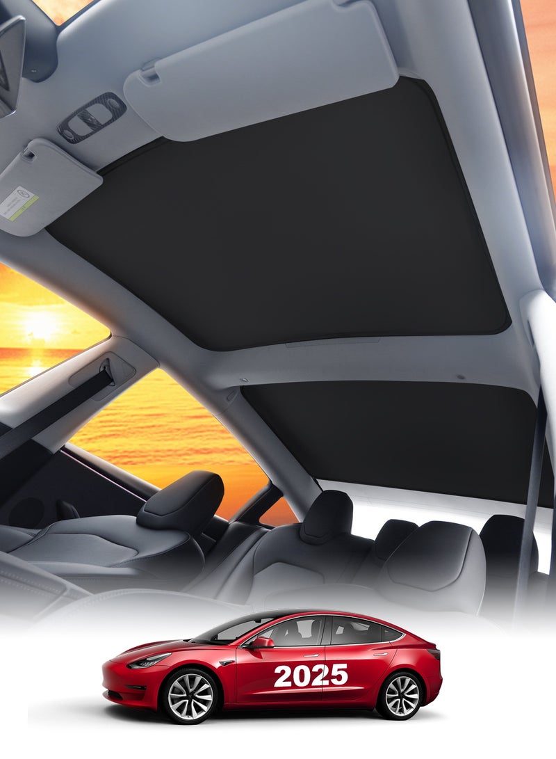 كيل › واقي سقف لسيارة تيسلا موديل 3 2021–2023، [بدون فراغات أو ترهل] عازل حراري وحماية من الأشعة فوق البنفسجية، واقي سقف بانوراما تيسلا موديل 3 - اكسسوارات تيسلا موديل 3 2021–2023 (أسود) - Image 1