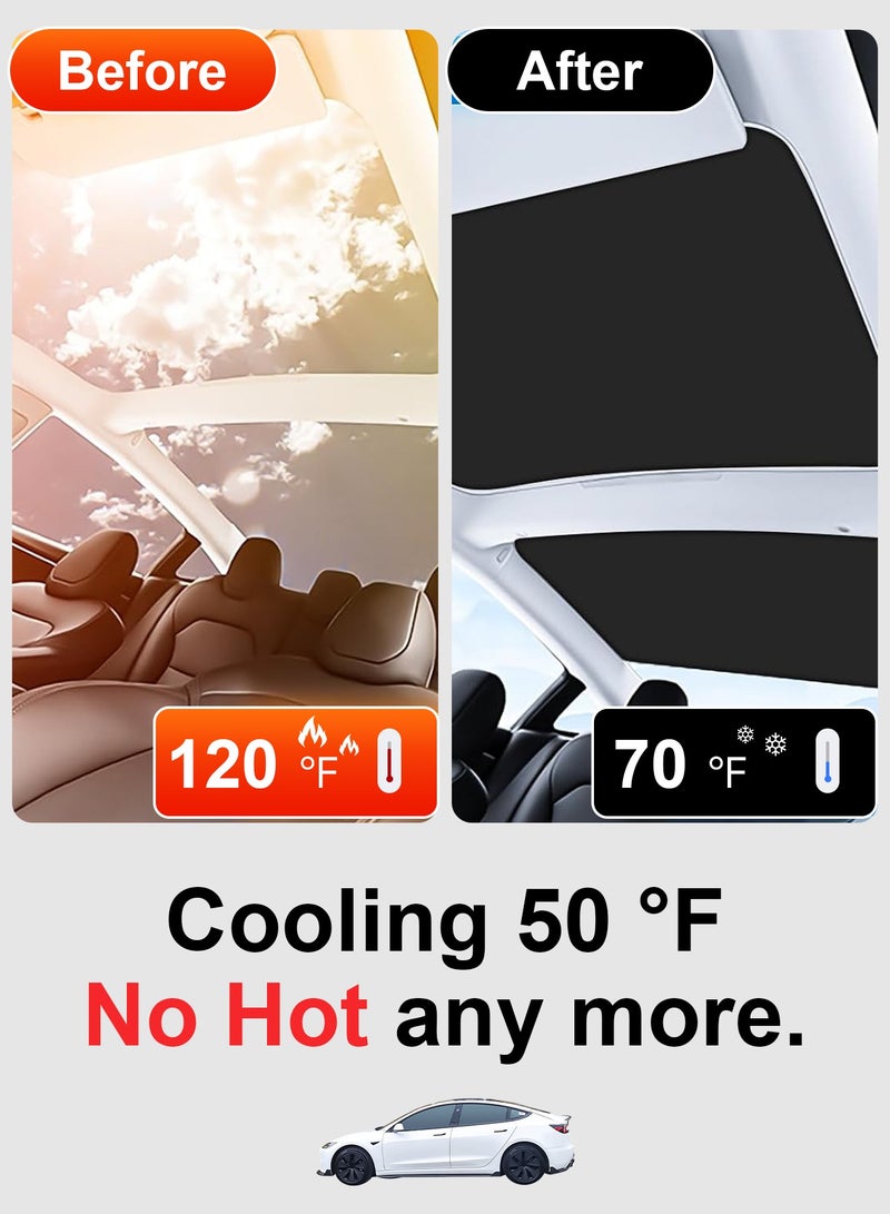 كيل › واقي سقف لسيارة تيسلا موديل 3 2021–2023، [بدون فراغات أو ترهل] عازل حراري وحماية من الأشعة فوق البنفسجية، واقي سقف بانوراما تيسلا موديل 3 - اكسسوارات تيسلا موديل 3 2021–2023 (أسود) - Image 4