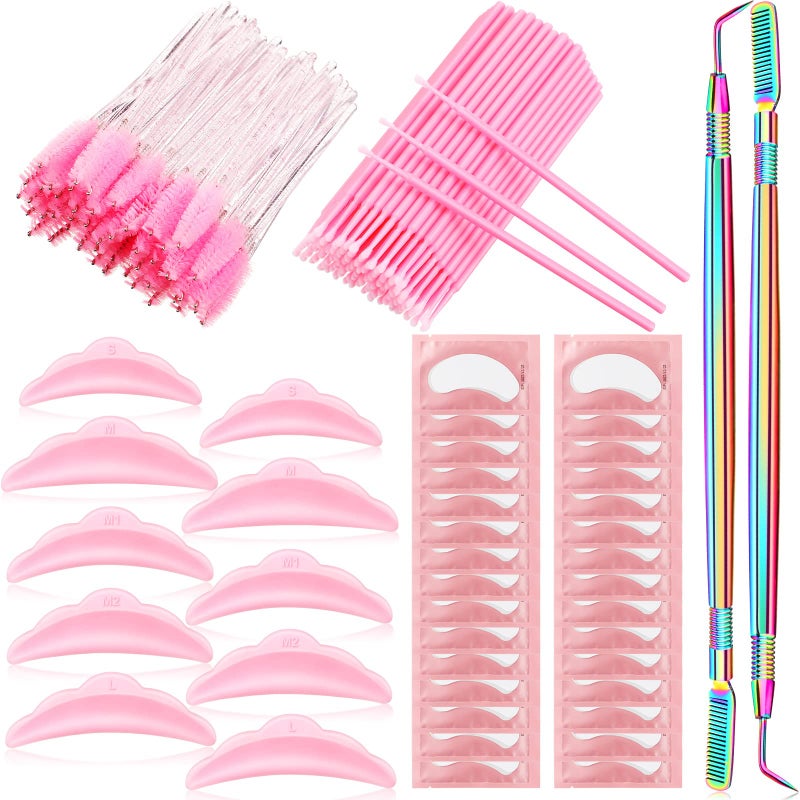 Chumia 232 Pcs Lash Lift kit, 50 Lash Lift Rods Silicone Eyelash Pads 2 Eyelash Separator Tool with Separation Comb 100 Micro Swabs 50 Crystal Mascara Brushes 30 Pairs Eye Pads (Pink) - Image 1