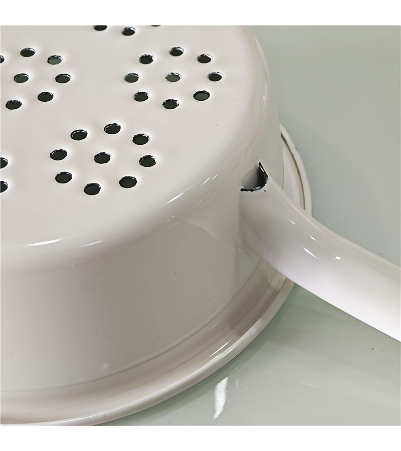 White Large Enamel Slotted Spoon Multifunctional for Draining Noodles - Image 5