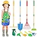Magic4U Kids Gardening Tools Set 22 Pcs Metal Garden Tools Toys with Apron Gloves Wood Handle Shovel Rake Hoe and Leaf Rake Outdoor Digging Toys Gifts for Kids Age 3 - Image 2