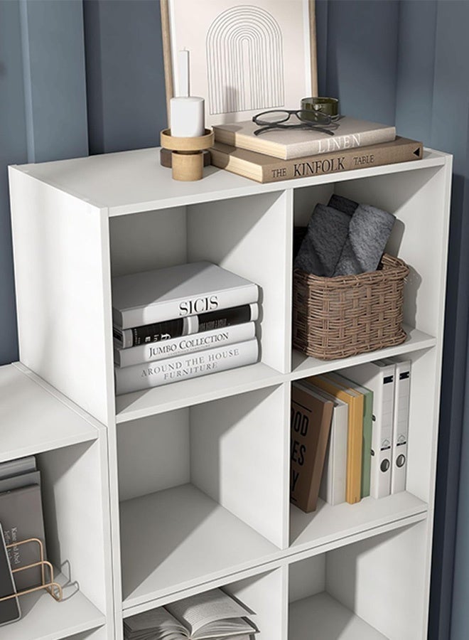 Bookshelf with Back Panel, 2-Tier 8-Compartment Large Capacity Freestanding White Wooden Bookcase with Deepened Side Panels, Floor Standing Storage Cabinet, Multi-Cube Organizer Display Shelf for Home Office - Image 3